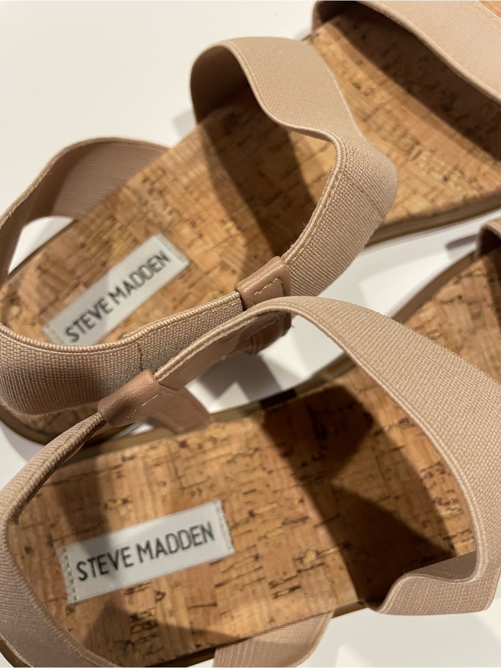 Steve Madden Beige Elastic Strap Cork Sandals